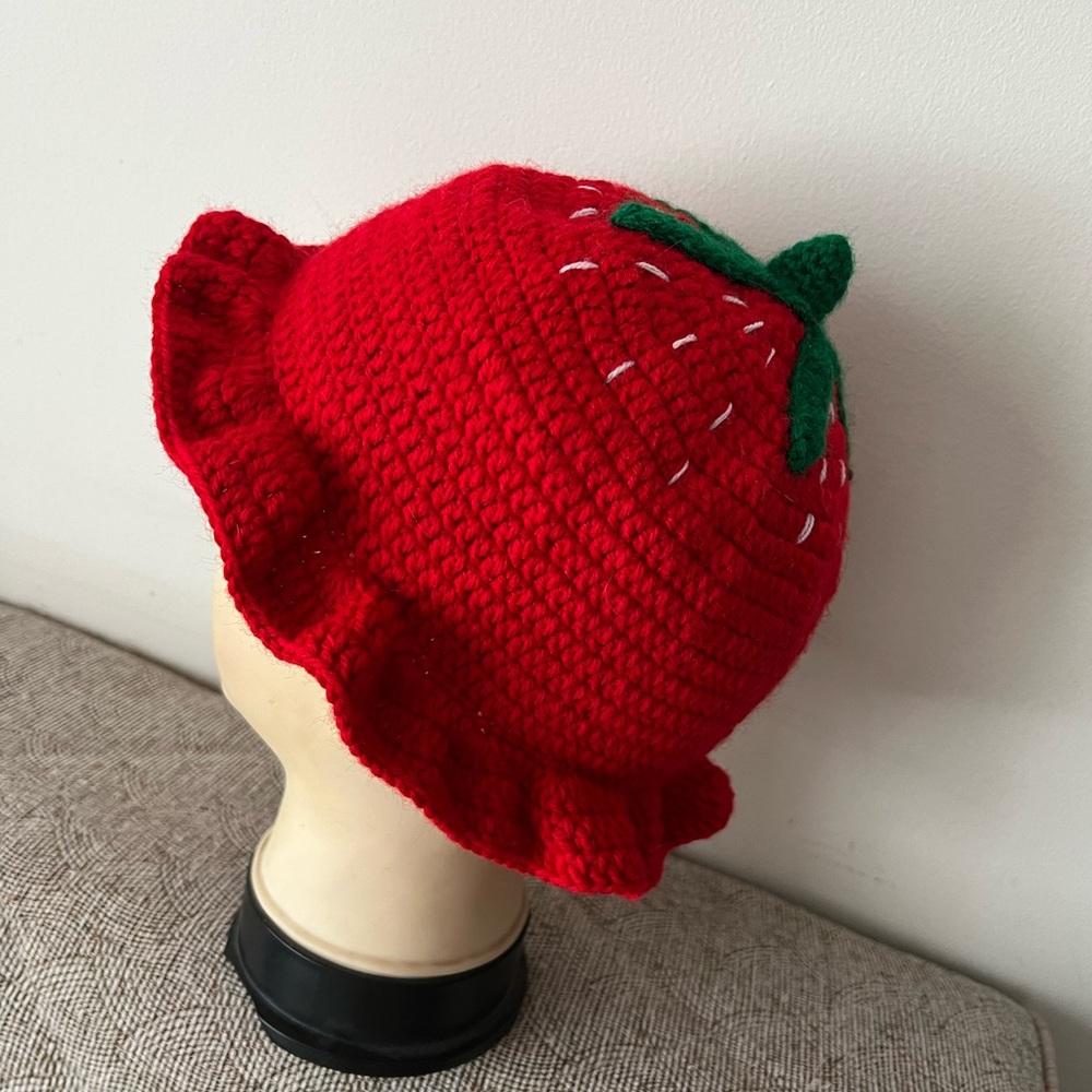 Handmade Strawberry Crochet Beanie Hat